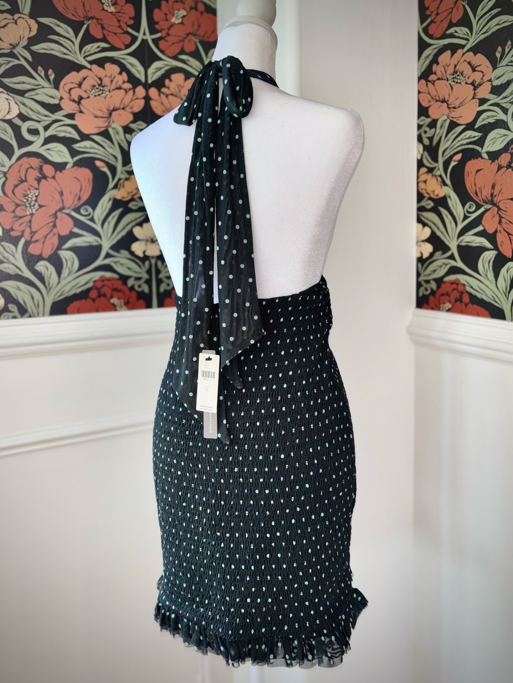 NWT Anthropologie Smocked Halter Mini Dress Mint Polka Dot Coquette - Picture 10 of 15